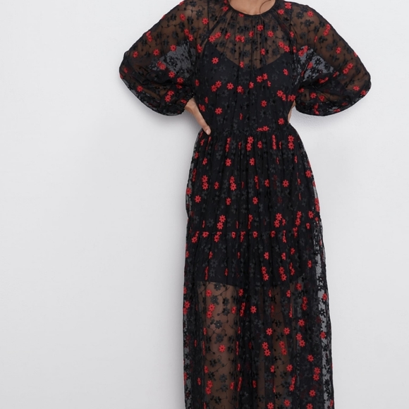 zara embroidered maxi dress
